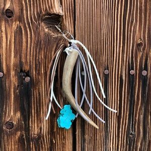 Turquoise, deer antler and fringe key chain